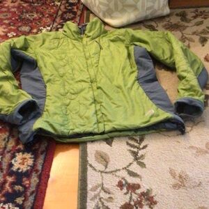 Mountain Hardwear Lime Green Puffer Jacket with Gray Panels